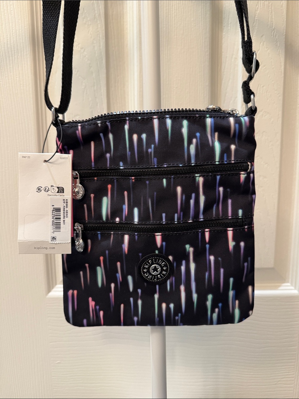 Kipling Crossbody Keiko Firework Sky Black with Neon Multi-Drop Print